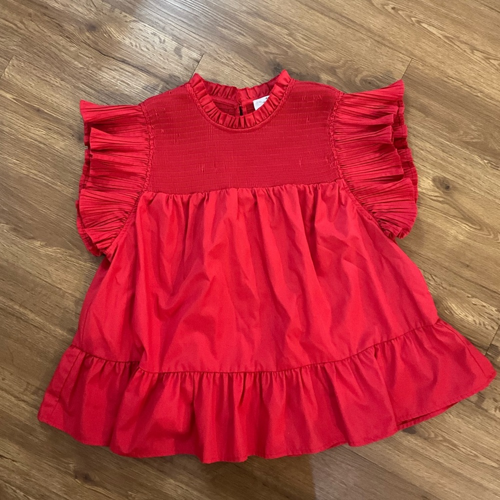 Entro Red Ruffled Short Sleeve Top